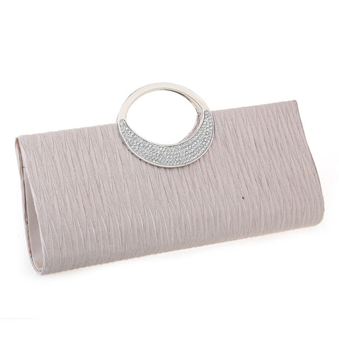 Rhinestone Satin Pleated Evening Bag